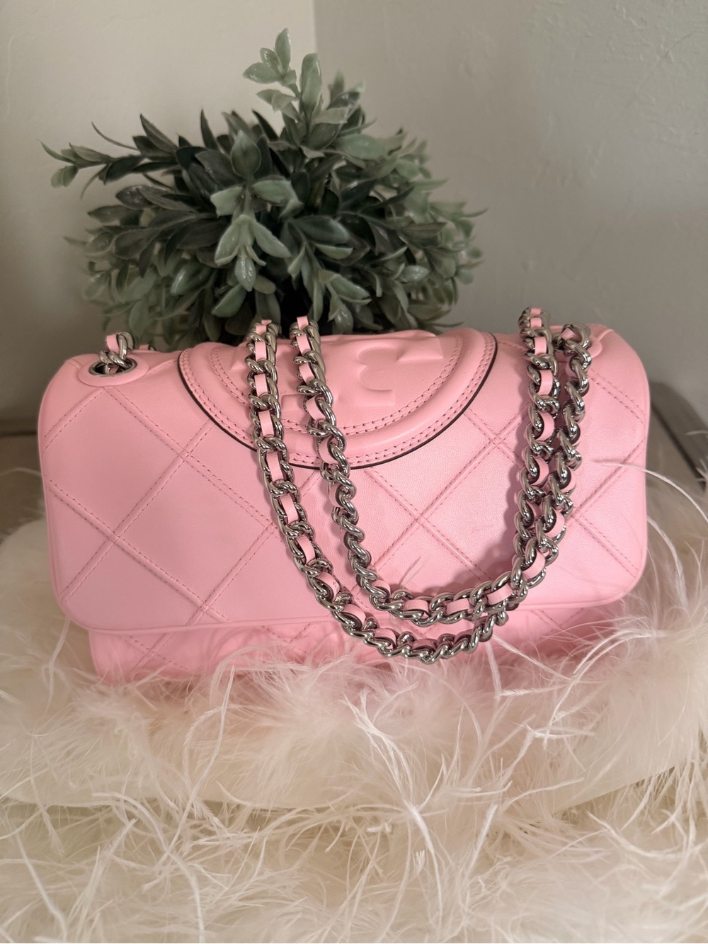 Tory Burch Small Fleming Soft Convertible Shoulder Bag Pink/ Silver